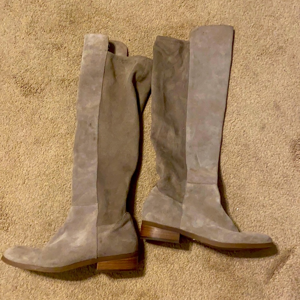 Suede knee high flat boots